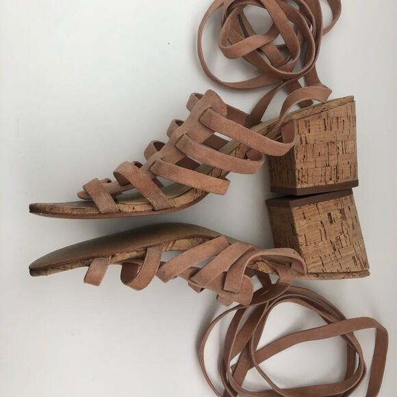 Marc Fisher “phoebe” ankle wrap cork suede sandals - Picture 8 of 8